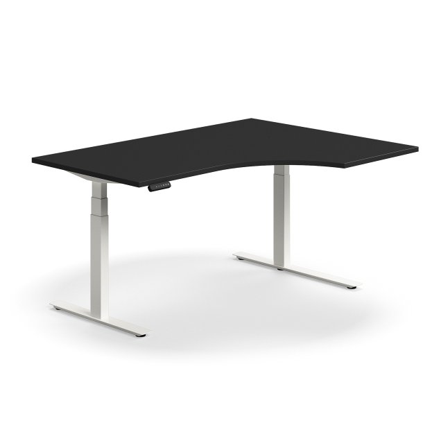 Hve snkebord QBUS, ergonomisk, 1600x1200 mm, hvidt stel, sort