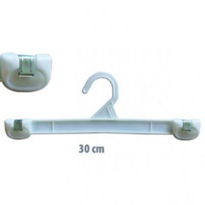 Rabatterad byxhängare i plast med metallklämmor - 30 cm - vit - 250 st.