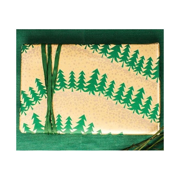 Gift wrap - Gold with fir trees - multiple sizes