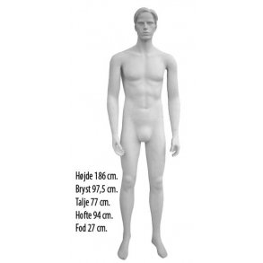 Manlig mannekng 99355, komplett med ansikte, matt vit