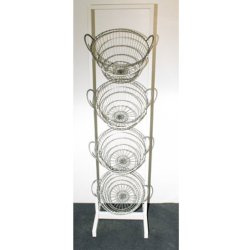 Shelving unit with 4 metal baskets, black or white frame