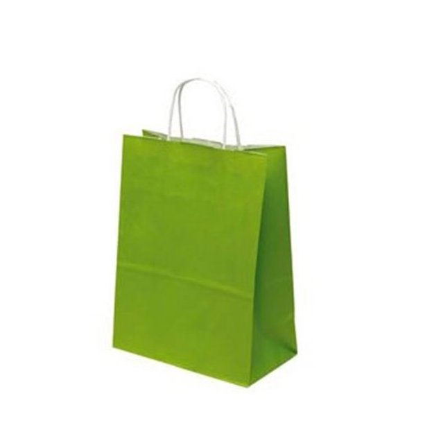 Lime gr&ouml;npapperspse med vridet handtag - H24 cm - 50 st.