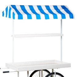 Marknadsvagn - Gatu vagn med bl/vit randig markis