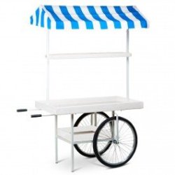 Marknadsvagn - Gatu vagn med bl/vit randig markis