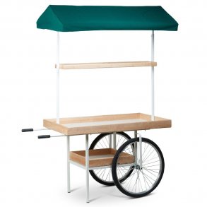 Marknadsvagn med grön markis - naturliga hyllor