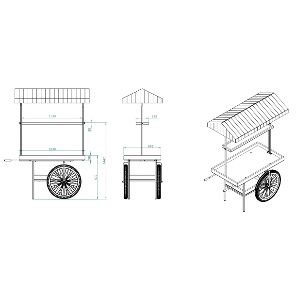 Marknadsvagn - Gatu vagn med bl/vit randig markis
