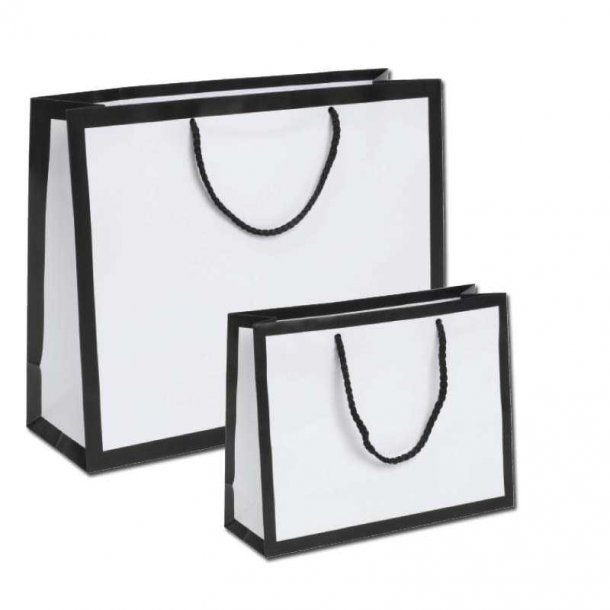 Luxury carrier bags with black edge, Medium and Small, 12 pcs White 