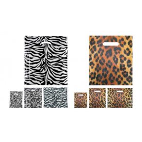 Plastpsar med zebra- eller leopardmnster - 100 st - 3 storlekar
