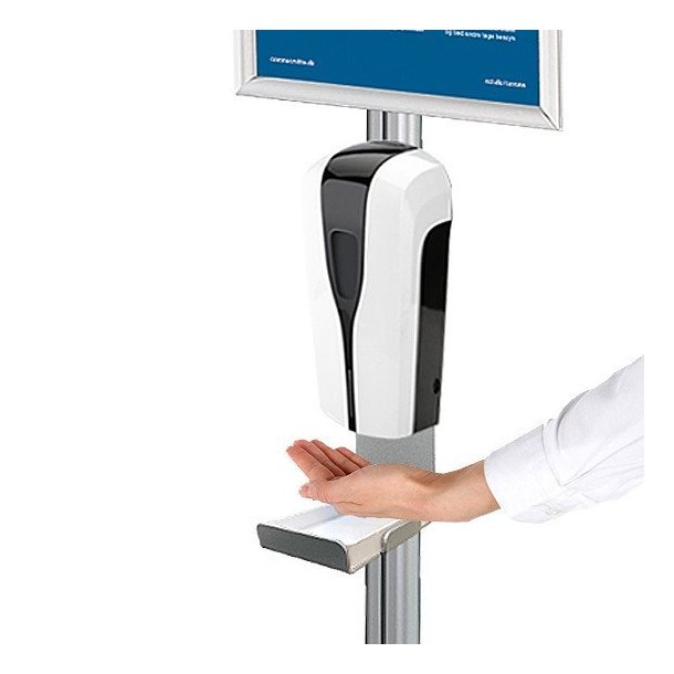 Multi Stand med 1000ml sprit dispenser, drypholder, bakke og Snap Frame A4