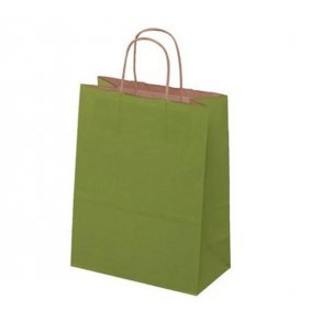 Olivgrön papperspse med vridet handtag - H35 cm - 50 st. inkl. miljöskatt