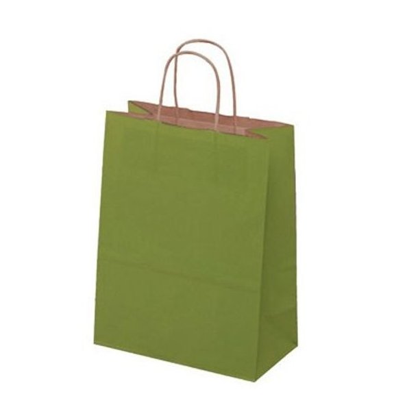 Olive green paper bag with twisted handle - H35 cm - 50 pcs. incl. environmental tax