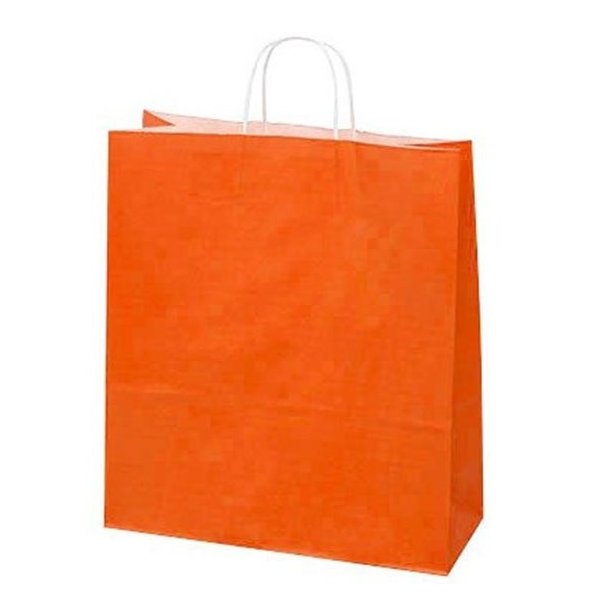 Orange papperspse med vridet handtag - H44 cm - 50 st.