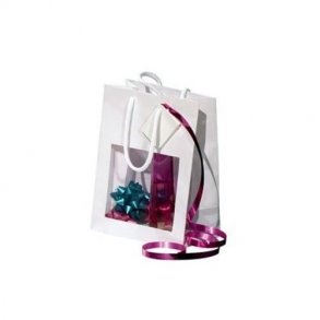 Paper gift bag in white with string handle and window - H13.7 cm - 20 pcs