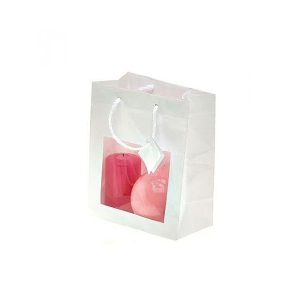 Paper gift bag in white with string handle and window - H22.9 cm - 20 pcs