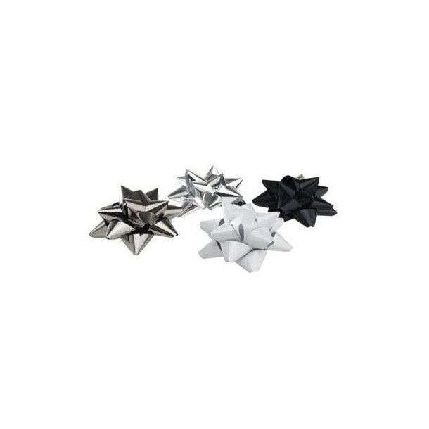 Pyntestjerner - Black, white, silver &amp; smoke-colored - 60 mm - 76 pcs