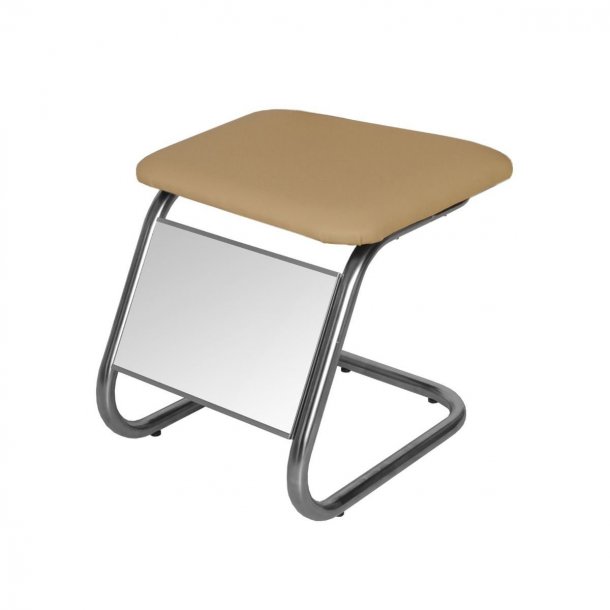 Mirror as a stool with a light brown seat