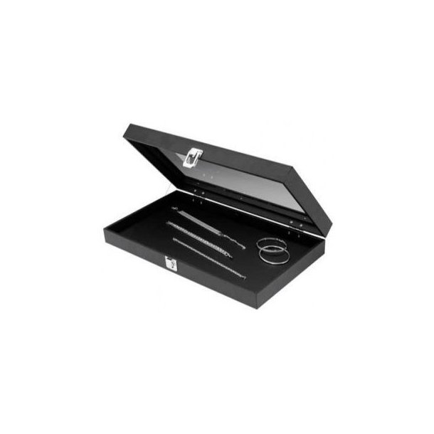 Jewelry box with lid - Black imitation leather