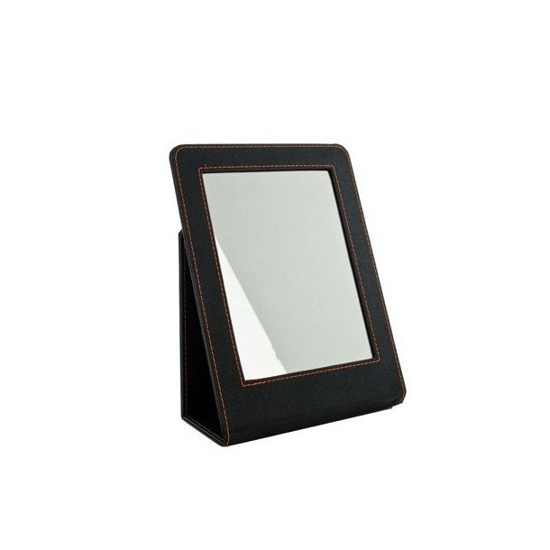 Table mirror in imitation leather frame