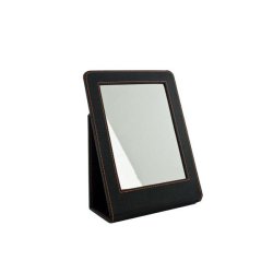 Table mirror in imitation leather frame