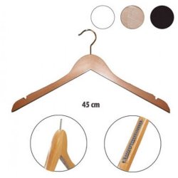 Flat wooden hangers in black, white, and natural with rubber and notch 50 pcs