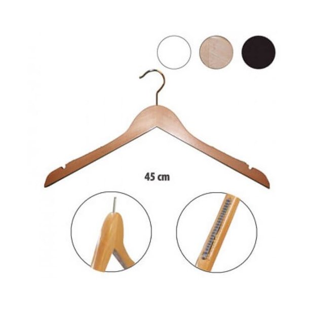 Flat wooden hangers in black, white, and natural with rubber and notch 50 pcs