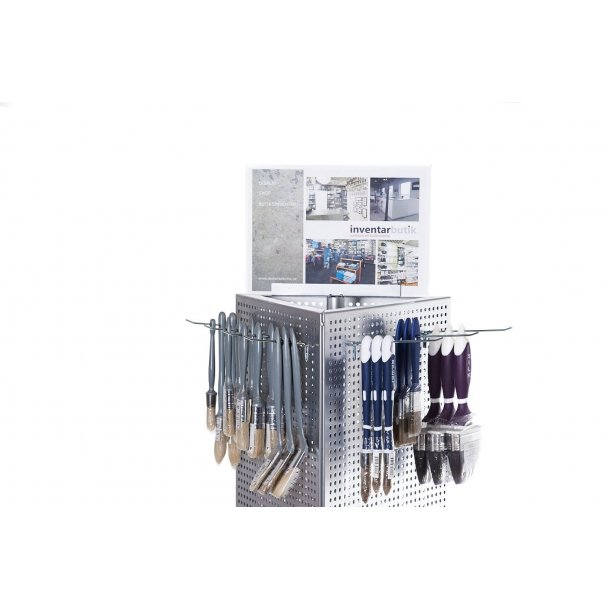 Triangular sales display with perforated plate.