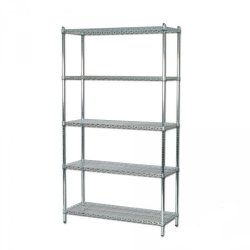 Steel shelf - TUBO shelf in chromed steel, H220 x W122 x 36/46 cm deep with 4 shelves