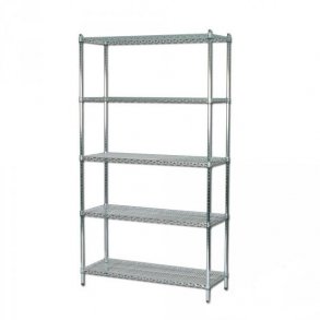 Steel shelf - TUBO shelf in chromed steel, H220 x W122 x 36/46 cm deep with 4 shelves