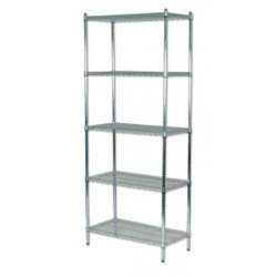Steel shelf: TUBO shelf in chromed steel, H220 x W91 x 36/46 cm deep with 4 shelves