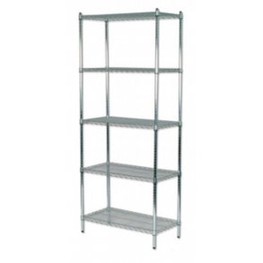 Steel shelf: TUBO shelf in chromed steel, H220 x W91 x 36/46 cm deep with 4 shelves