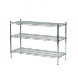 Tube shelf in chromed steel, H90 x W122 x 36/46 cm deep with 3 shelves
