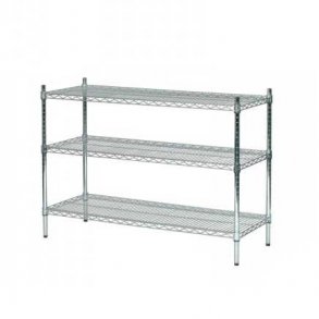 Tube shelf in chromed steel, H90 x W122 x 36/46 cm deep with 3 shelves