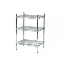 TUBO reol i forkromet stl, H90 x B61 x 36/46 cm dyb med 3 hylder