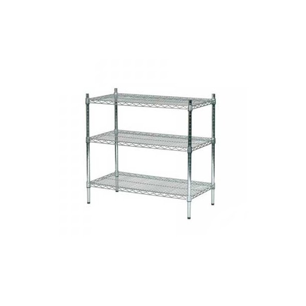 TUBE shelf in chromed steel, H90 x W91 x 36 cm deep with 3 shelves