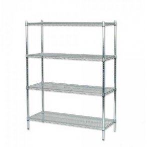 Steel shelf - TUBO shelf in chromed steel, H160 x W122 x 36/46 cm deep with 4 shelves