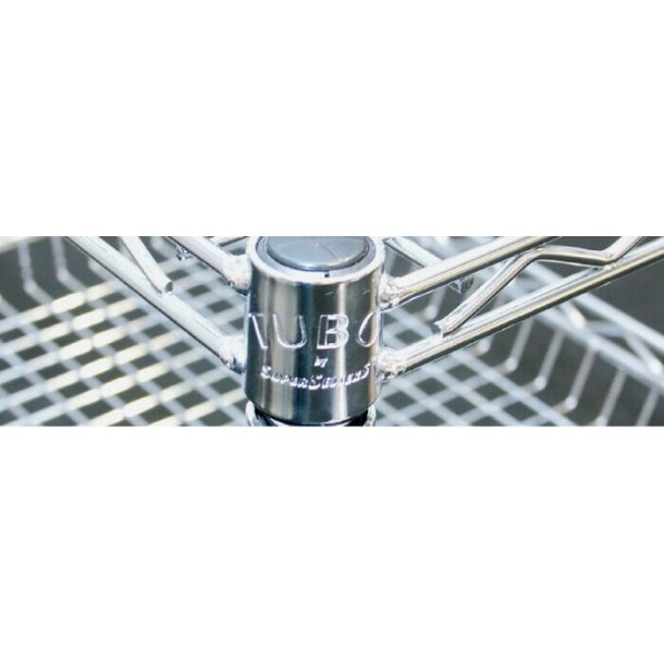 Steel shelf: TUBO shelf in chromed steel, H220 x W91 x 36/46 cm deep with 4 shelves