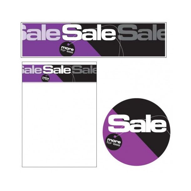 Sales material, Sale theme 8 - SALE more for less - purple and black