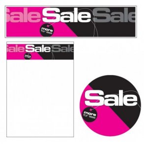 Sales material, Sale theme 9 - SALE more for less - pink and black