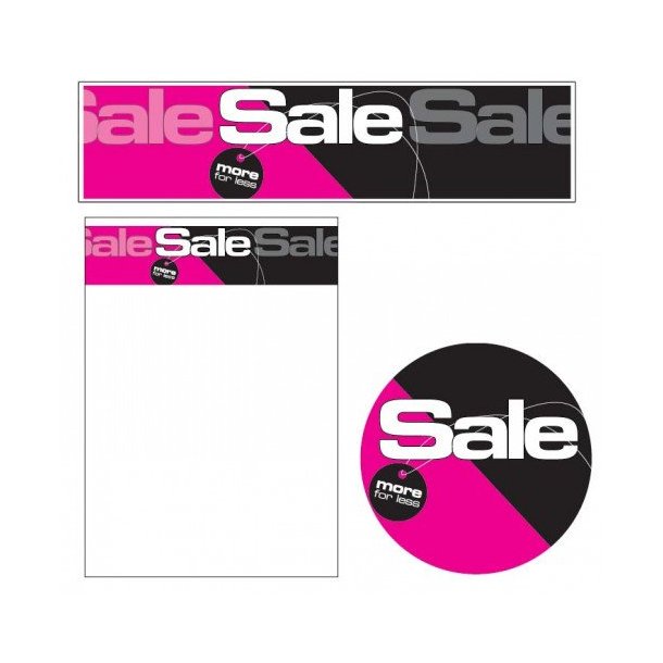 Sales material, Sale theme 9 - SALE more for less - pink and black