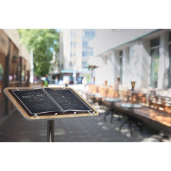 MENU STAND in stainless steel and teak