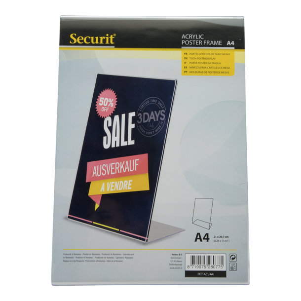 L-formet A4 acrylic display frame