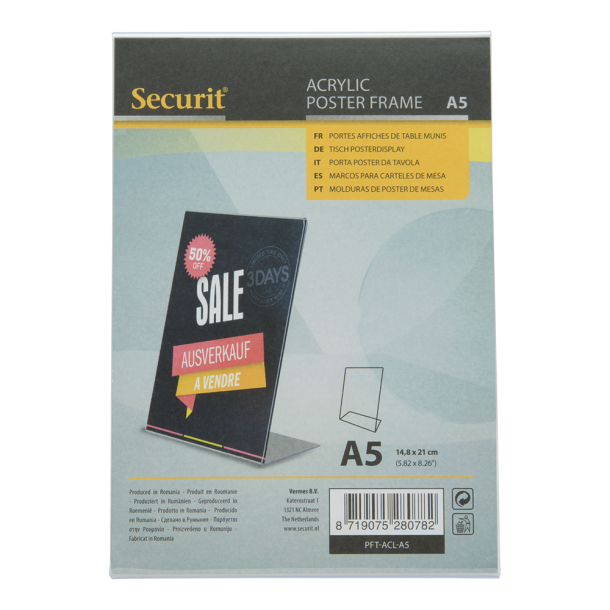 L-shaped A5 display frame in acrylic