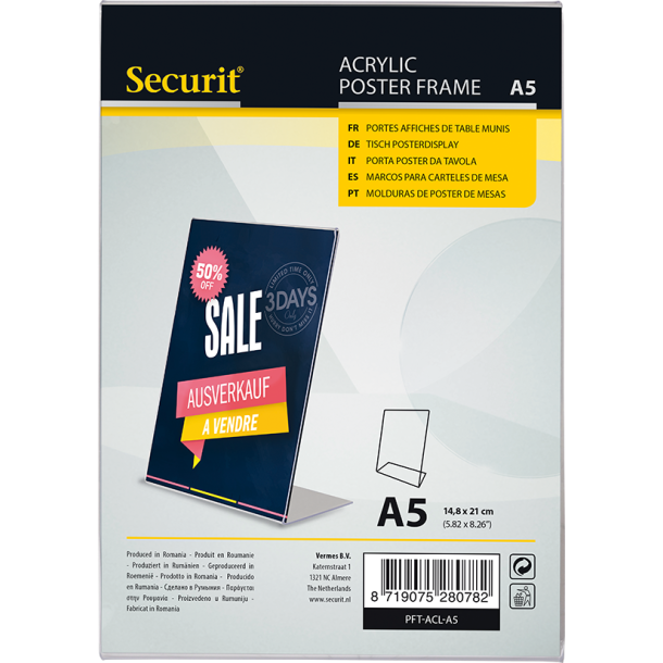 L-shaped A5 display frame in acrylic