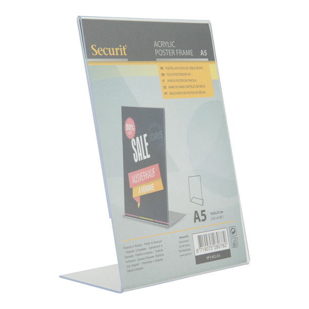 L-shaped A5 display frame in acrylic