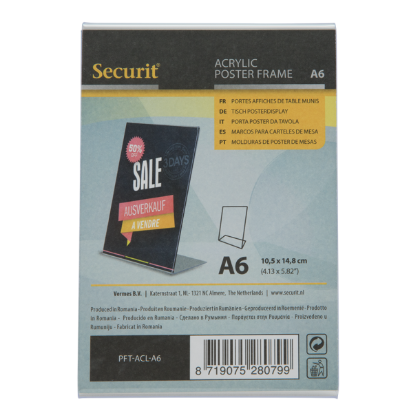 L-shaped A6 display frame in acrylic