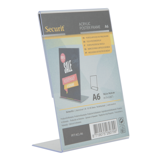 L-shaped A6 display frame in acrylic