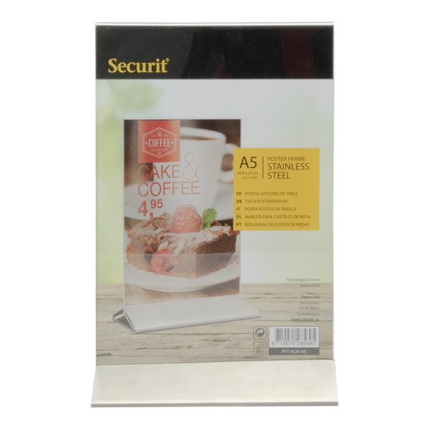 A5 display frame in stainless steel