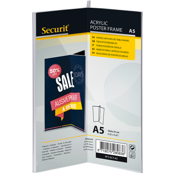 Y-shaped A5 display frame in acrylic